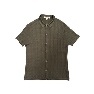 Stacy Adams Knit Polo Mens Large Charcoal Grey Button Up Textured Retro